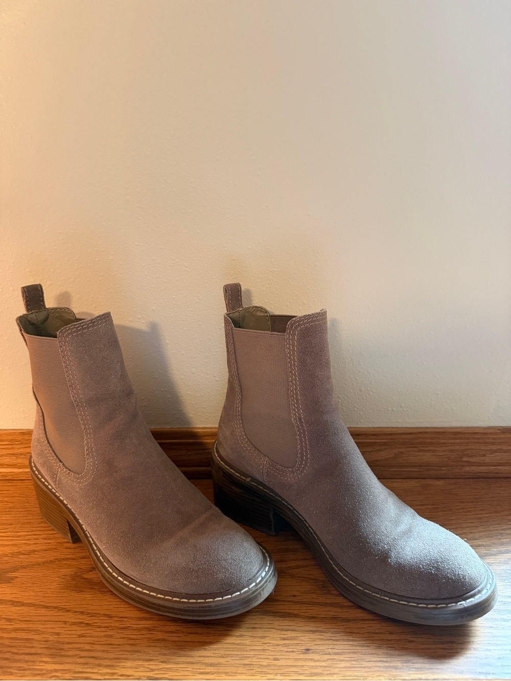 Steve Madden Chelsea Platform Booties in Taupe Suede